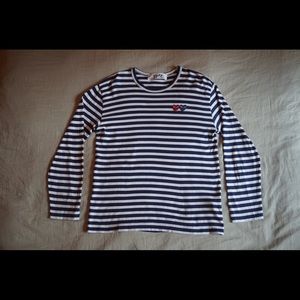 Commes des Garçon long sleeve two hearted striped T-shirt. Size S